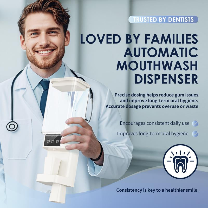 Automatic Mouthwash Dispenser for Bathroom – 700ML Touchless Wall-Mounted & Countertop Electric Dispenser, Rechargeable Mouthwash Dispenser with 3 Adjustable Dispensing Levels & Magnetic Cups