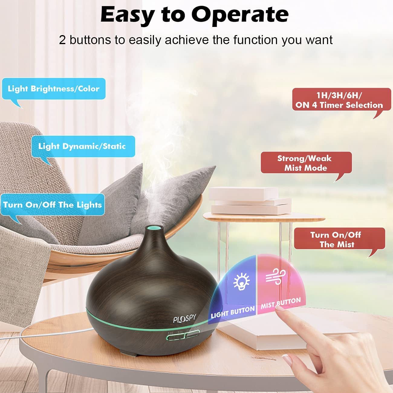 Diffusers for Essential Oils, 550Ml Aroma Diffuser Ultrasonic Essential Oil Diffuser Cool Mist Humidifier with 4 Timer & 15 Colors Light, Auto Power-Off Air Diffusers for Home Office