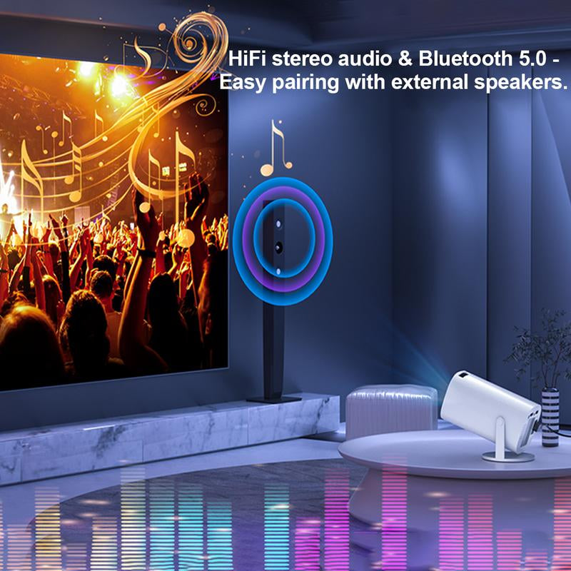 F100 Pro Portable Projector with Android 11, 260 ANSI Lumens, 180° Rotatable Design, BT 5.0 - Home & Outdoor Mini Cinema Companion - Audio