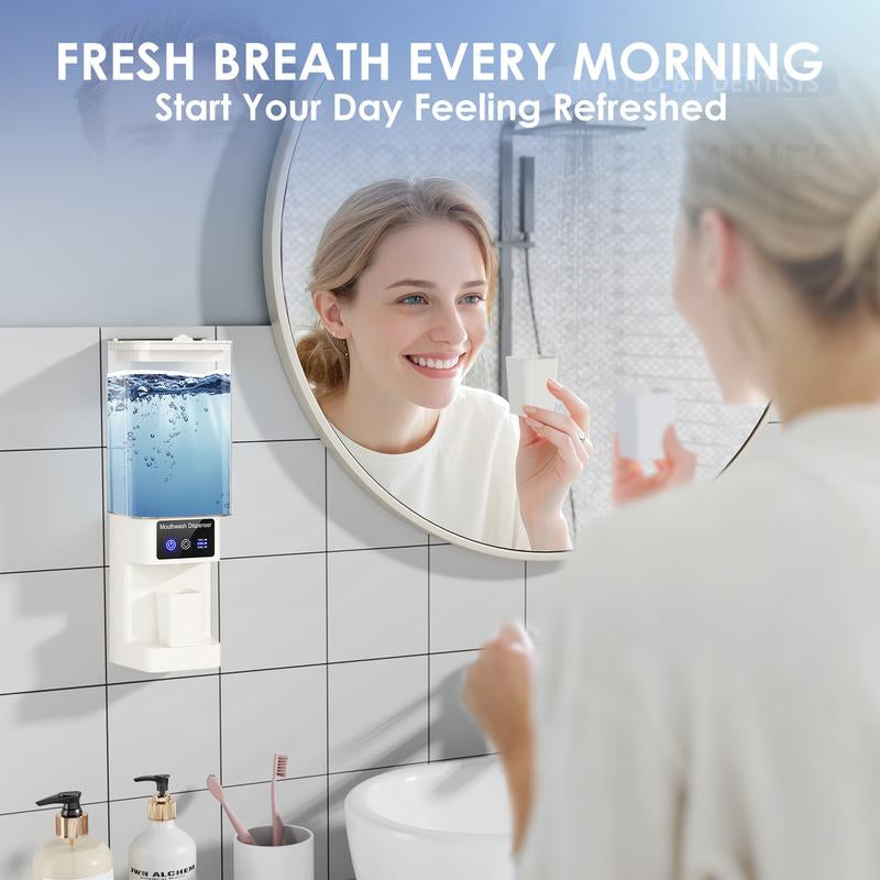 Automatic Mouthwash Dispenser for Bathroom – 700ML Touchless Wall-Mounted & Countertop Electric Dispenser, Rechargeable Mouthwash Dispenser with 3 Adjustable Dispensing Levels & Magnetic Cups