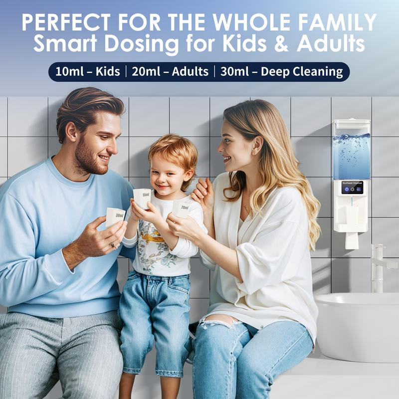 Automatic Mouthwash Dispenser for Bathroom – 700ML Touchless Wall-Mounted & Countertop Electric Dispenser, Rechargeable Mouthwash Dispenser with 3 Adjustable Dispensing Levels & Magnetic Cups